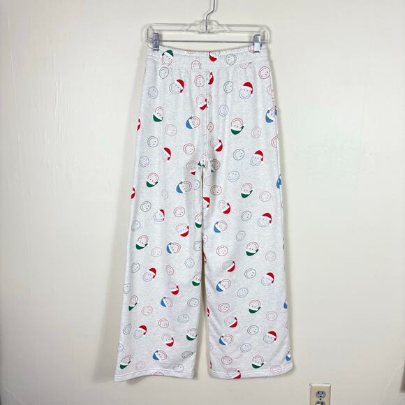 American Eagle Light Gray High Waisted Santa Smiley Face Wide Leg Sweatpants - Picture 6 of 9